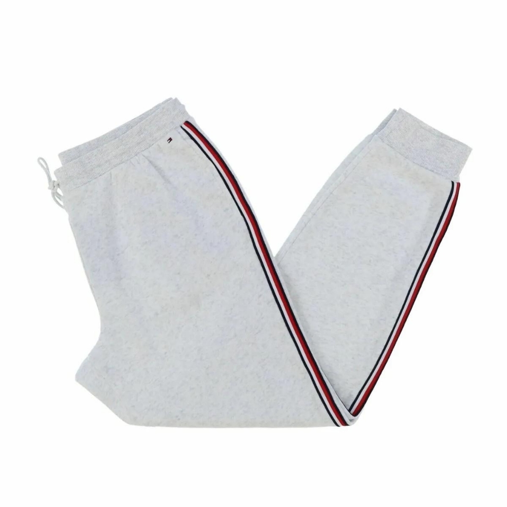 Tommy Hilfiger White Drawstring Jogger Sweatpants Logo Stripe on Side -Women's S